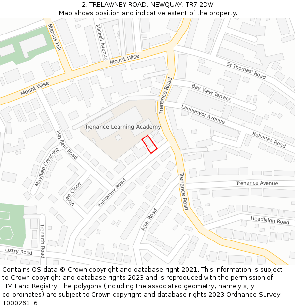 2, TRELAWNEY ROAD, NEWQUAY, TR7 2DW: Location map and indicative extent of plot