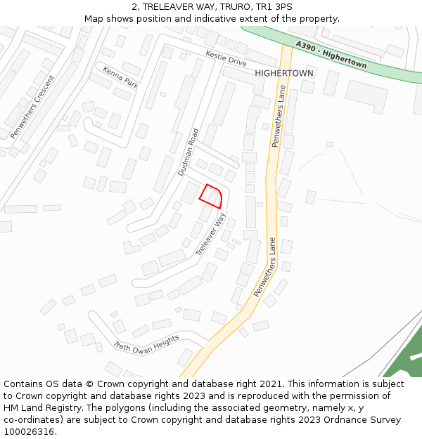 2, TRELEAVER WAY, TRURO, TR1 3PS: Location map and indicative extent of plot