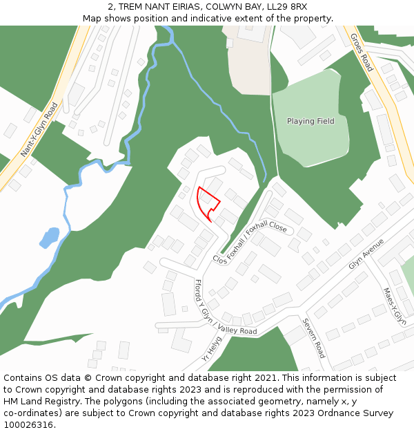 2, TREM NANT EIRIAS, COLWYN BAY, LL29 8RX: Location map and indicative extent of plot