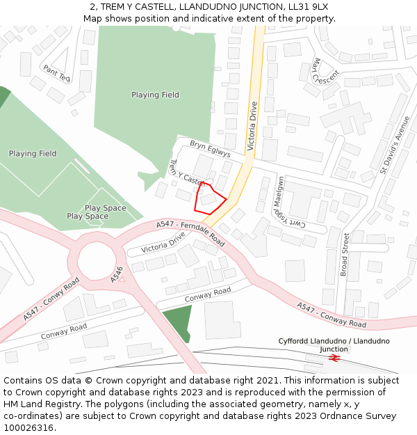 2, TREM Y CASTELL, LLANDUDNO JUNCTION, LL31 9LX: Location map and indicative extent of plot