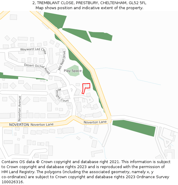 2, TREMBLANT CLOSE, PRESTBURY, CHELTENHAM, GL52 5FL: Location map and indicative extent of plot