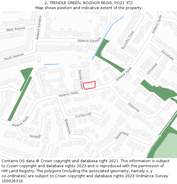 2, TRENDLE GREEN, BOGNOR REGIS, PO21 3TZ: Location map and indicative extent of plot