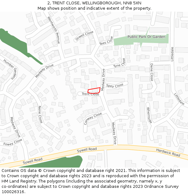 2, TRENT CLOSE, WELLINGBOROUGH, NN8 5XN: Location map and indicative extent of plot