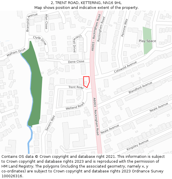 2, TRENT ROAD, KETTERING, NN16 9HL: Location map and indicative extent of plot