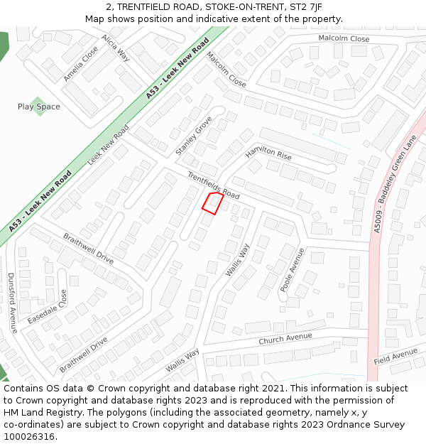 2, TRENTFIELD ROAD, STOKE-ON-TRENT, ST2 7JF: Location map and indicative extent of plot
