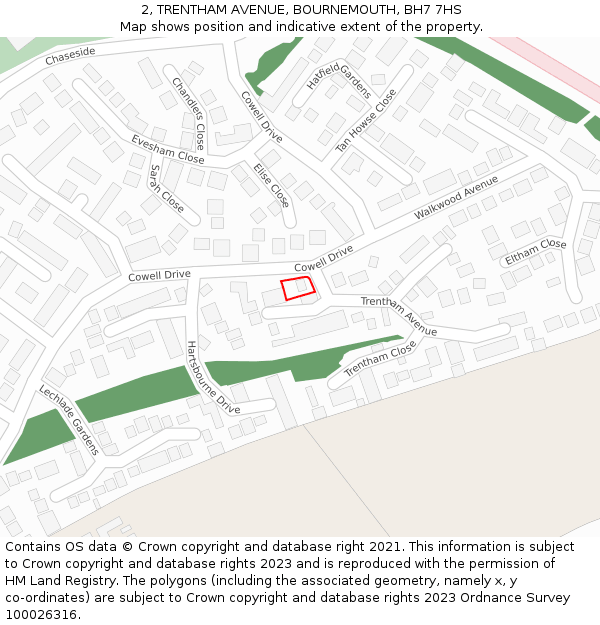 2, TRENTHAM AVENUE, BOURNEMOUTH, BH7 7HS: Location map and indicative extent of plot