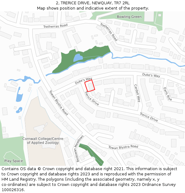 2, TRERICE DRIVE, NEWQUAY, TR7 2RL: Location map and indicative extent of plot