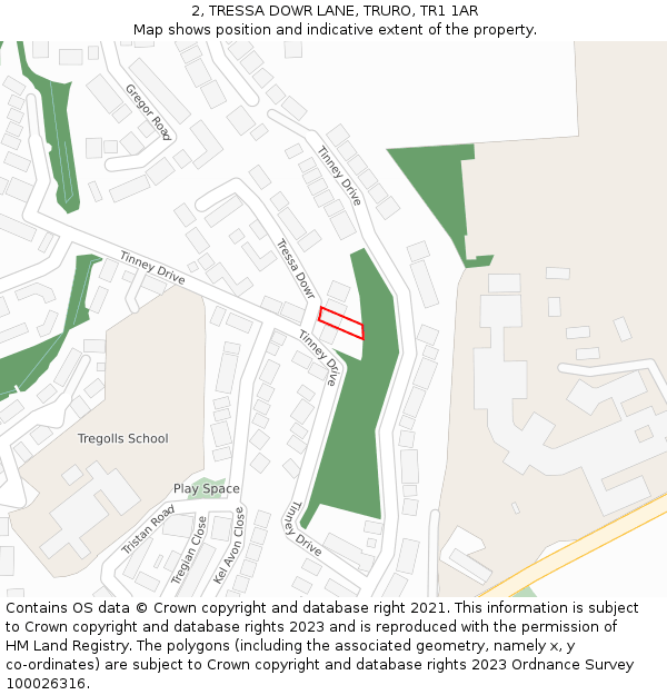 2, TRESSA DOWR LANE, TRURO, TR1 1AR: Location map and indicative extent of plot