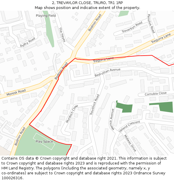 2, TREVAYLOR CLOSE, TRURO, TR1 1RP: Location map and indicative extent of plot