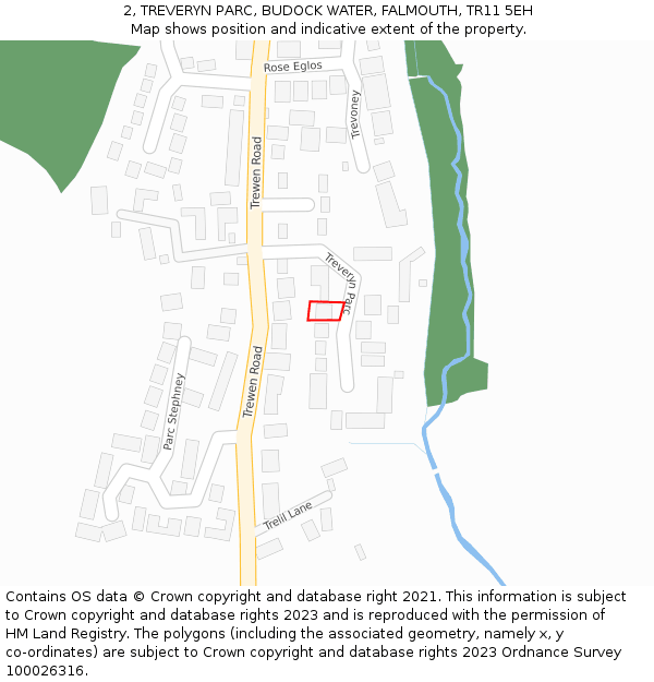 2, TREVERYN PARC, BUDOCK WATER, FALMOUTH, TR11 5EH: Location map and indicative extent of plot