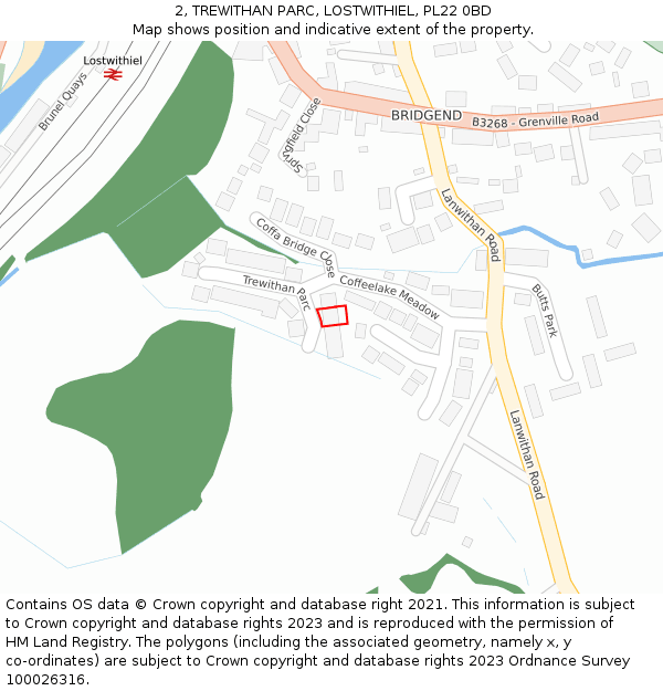 2, TREWITHAN PARC, LOSTWITHIEL, PL22 0BD: Location map and indicative extent of plot