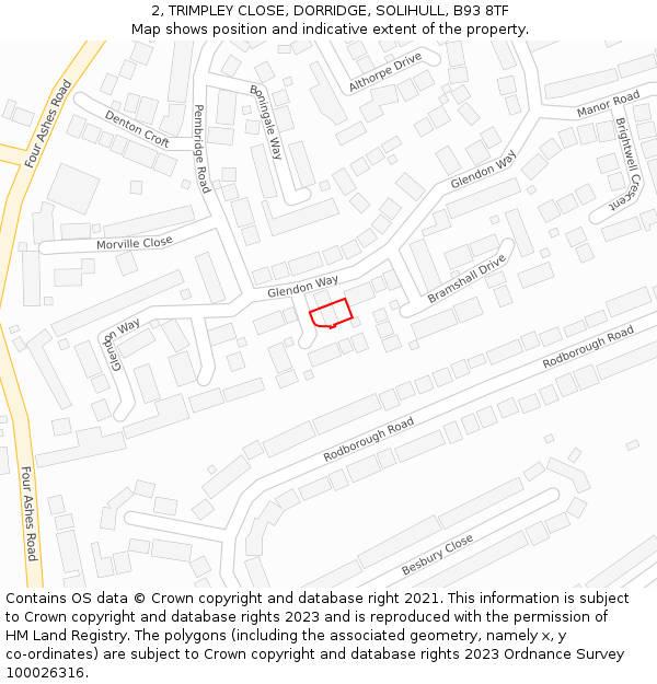 2, TRIMPLEY CLOSE, DORRIDGE, SOLIHULL, B93 8TF: Location map and indicative extent of plot