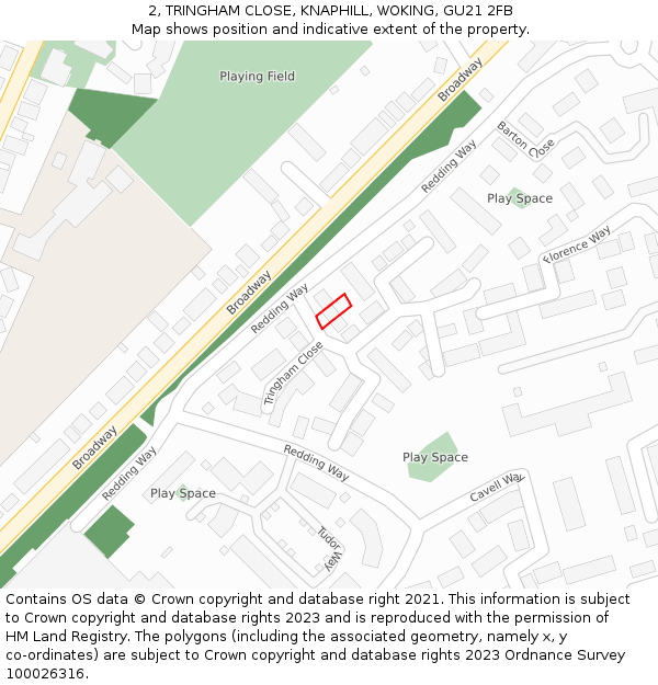 2, TRINGHAM CLOSE, KNAPHILL, WOKING, GU21 2FB: Location map and indicative extent of plot