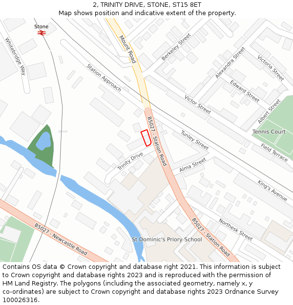 2, TRINITY DRIVE, STONE, ST15 8ET: Location map and indicative extent of plot