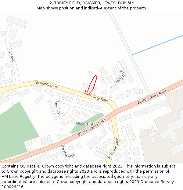 2, TRINITY FIELD, RINGMER, LEWES, BN8 5LY: Location map and indicative extent of plot