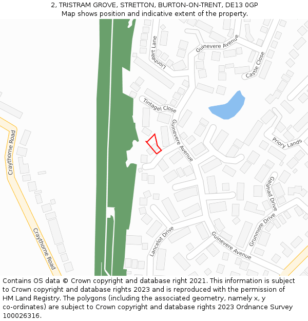 2, TRISTRAM GROVE, STRETTON, BURTON-ON-TRENT, DE13 0GP: Location map and indicative extent of plot