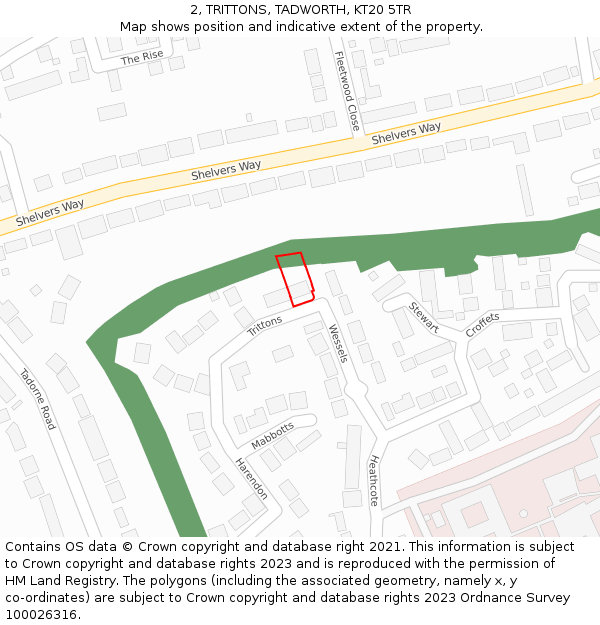 2, TRITTONS, TADWORTH, KT20 5TR: Location map and indicative extent of plot