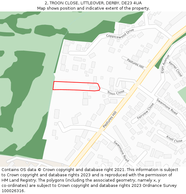 2, TROON CLOSE, LITTLEOVER, DERBY, DE23 4UA: Location map and indicative extent of plot
