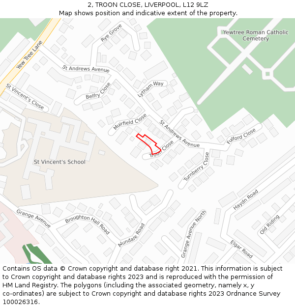 2, TROON CLOSE, LIVERPOOL, L12 9LZ: Location map and indicative extent of plot