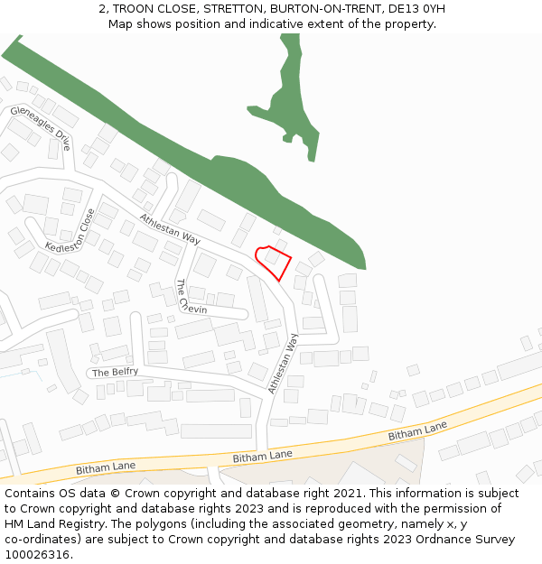 2, TROON CLOSE, STRETTON, BURTON-ON-TRENT, DE13 0YH: Location map and indicative extent of plot