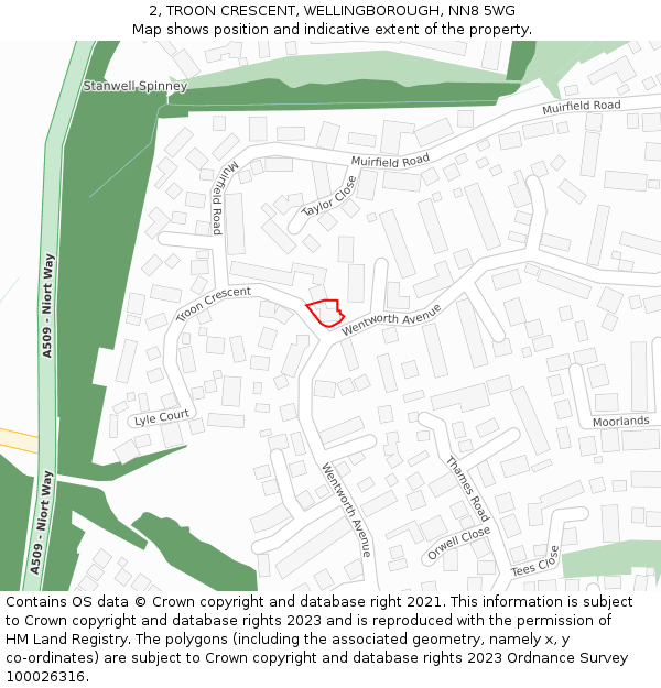 2, TROON CRESCENT, WELLINGBOROUGH, NN8 5WG: Location map and indicative extent of plot