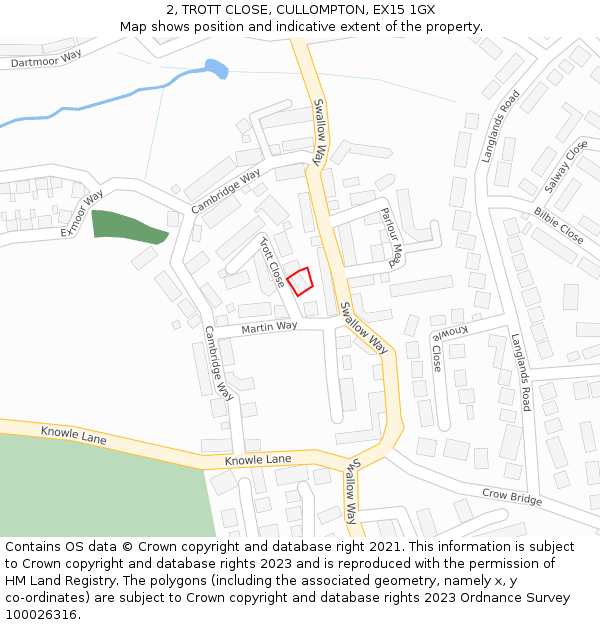 2, TROTT CLOSE, CULLOMPTON, EX15 1GX: Location map and indicative extent of plot