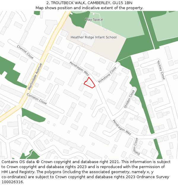 2, TROUTBECK WALK, CAMBERLEY, GU15 1BN: Location map and indicative extent of plot