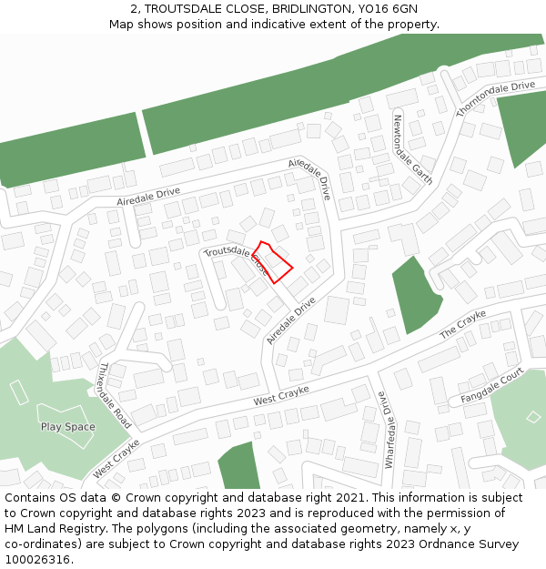 2, TROUTSDALE CLOSE, BRIDLINGTON, YO16 6GN: Location map and indicative extent of plot