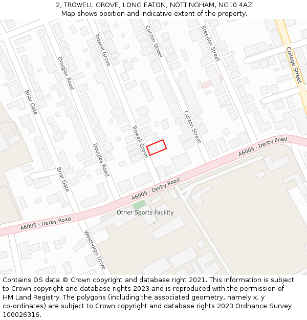 2, TROWELL GROVE, LONG EATON, NOTTINGHAM, NG10 4AZ: Location map and indicative extent of plot