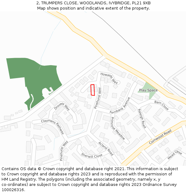 2, TRUMPERS CLOSE, WOODLANDS, IVYBRIDGE, PL21 9XB: Location map and indicative extent of plot