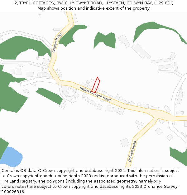 2, TRYFIL COTTAGES, BWLCH Y GWYNT ROAD, LLYSFAEN, COLWYN BAY, LL29 8DQ: Location map and indicative extent of plot