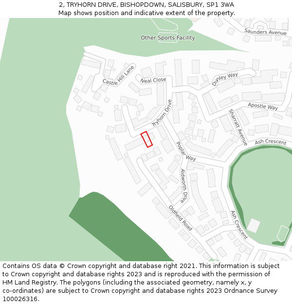 2, TRYHORN DRIVE, BISHOPDOWN, SALISBURY, SP1 3WA: Location map and indicative extent of plot