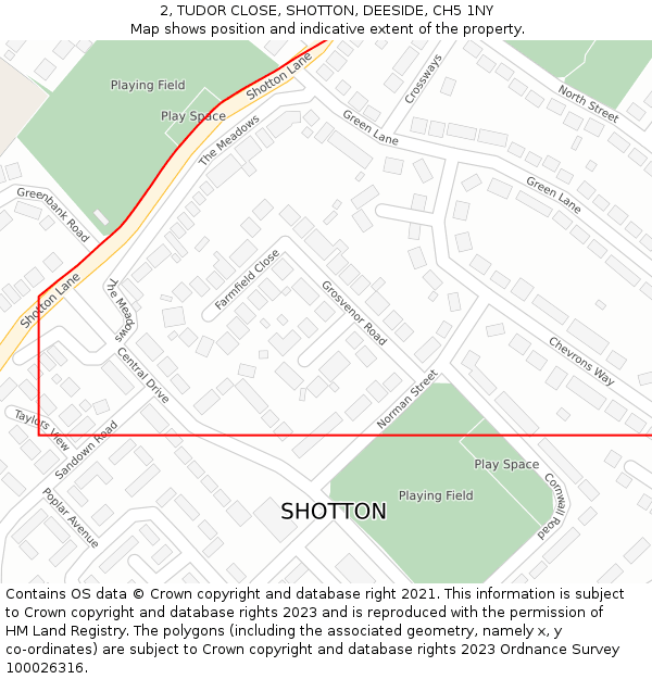 2, TUDOR CLOSE, SHOTTON, DEESIDE, CH5 1NY: Location map and indicative extent of plot