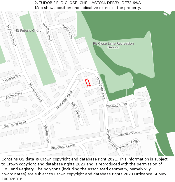 2, TUDOR FIELD CLOSE, CHELLASTON, DERBY, DE73 6WA: Location map and indicative extent of plot