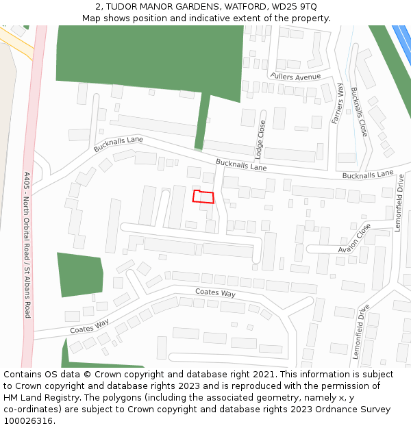 2, TUDOR MANOR GARDENS, WATFORD, WD25 9TQ: Location map and indicative extent of plot