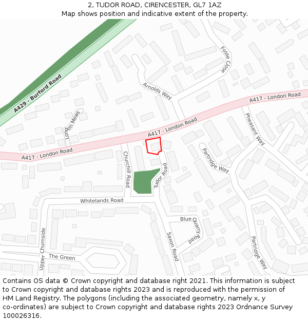 2, TUDOR ROAD, CIRENCESTER, GL7 1AZ: Location map and indicative extent of plot