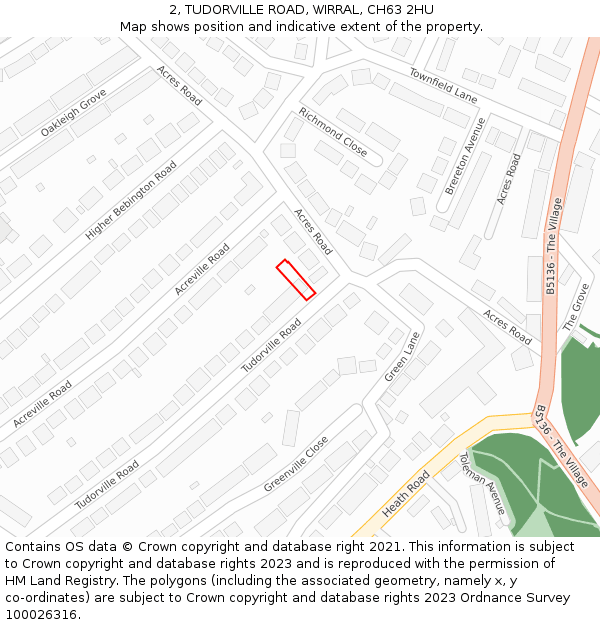 2, TUDORVILLE ROAD, WIRRAL, CH63 2HU: Location map and indicative extent of plot