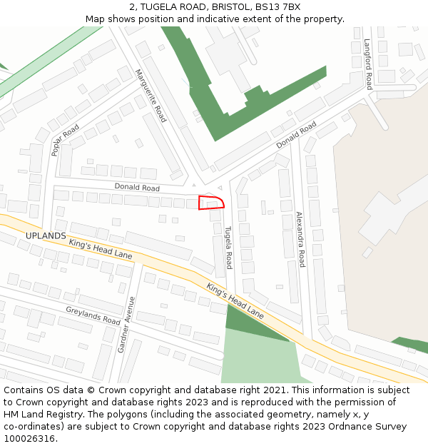 2, TUGELA ROAD, BRISTOL, BS13 7BX: Location map and indicative extent of plot