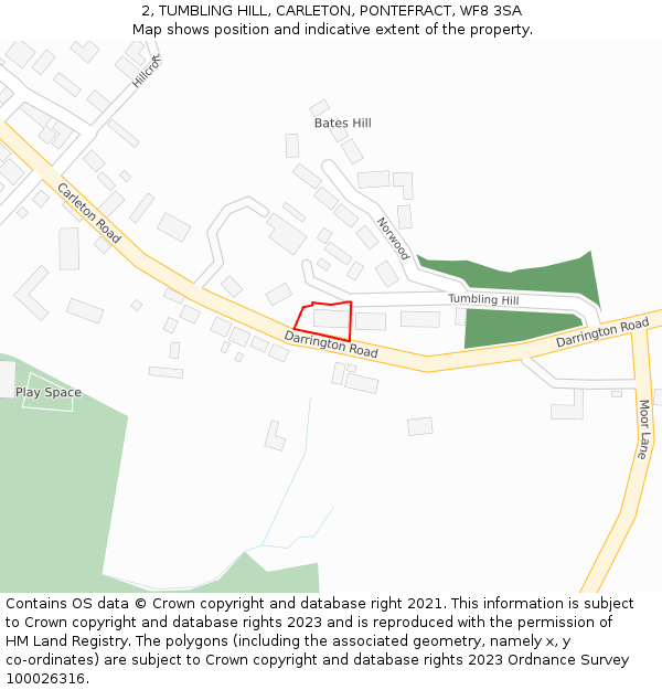 2, TUMBLING HILL, CARLETON, PONTEFRACT, WF8 3SA: Location map and indicative extent of plot
