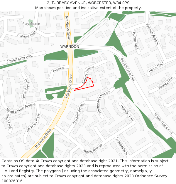 2, TURBARY AVENUE, WORCESTER, WR4 0PS: Location map and indicative extent of plot