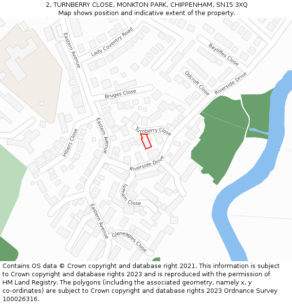 2, TURNBERRY CLOSE, MONKTON PARK, CHIPPENHAM, SN15 3XQ: Location map and indicative extent of plot