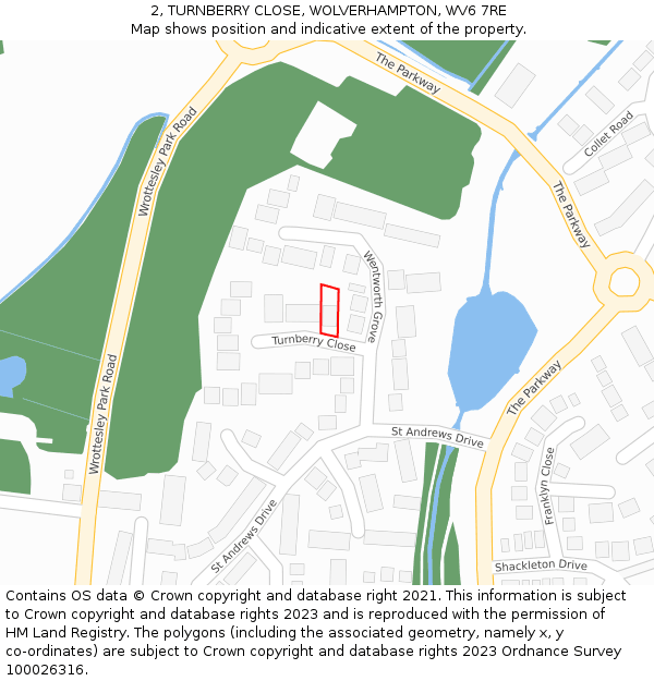 2, TURNBERRY CLOSE, WOLVERHAMPTON, WV6 7RE: Location map and indicative extent of plot