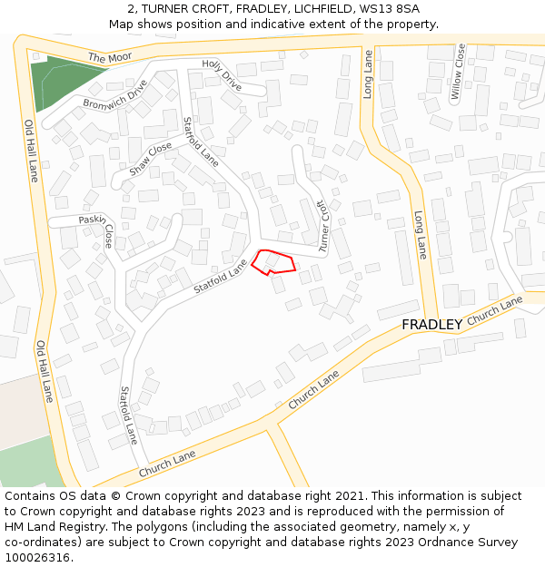 2, TURNER CROFT, FRADLEY, LICHFIELD, WS13 8SA: Location map and indicative extent of plot