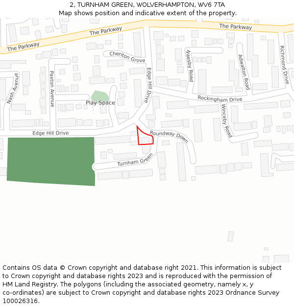 2, TURNHAM GREEN, WOLVERHAMPTON, WV6 7TA: Location map and indicative extent of plot