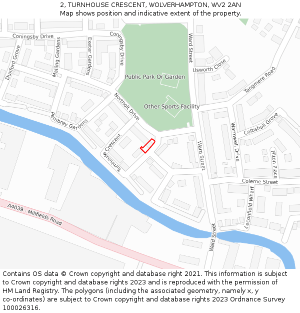 2, TURNHOUSE CRESCENT, WOLVERHAMPTON, WV2 2AN: Location map and indicative extent of plot