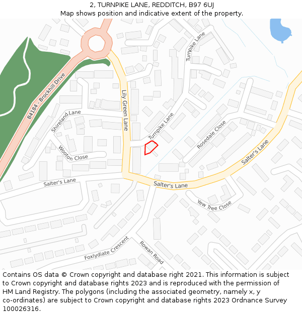 2, TURNPIKE LANE, REDDITCH, B97 6UJ: Location map and indicative extent of plot