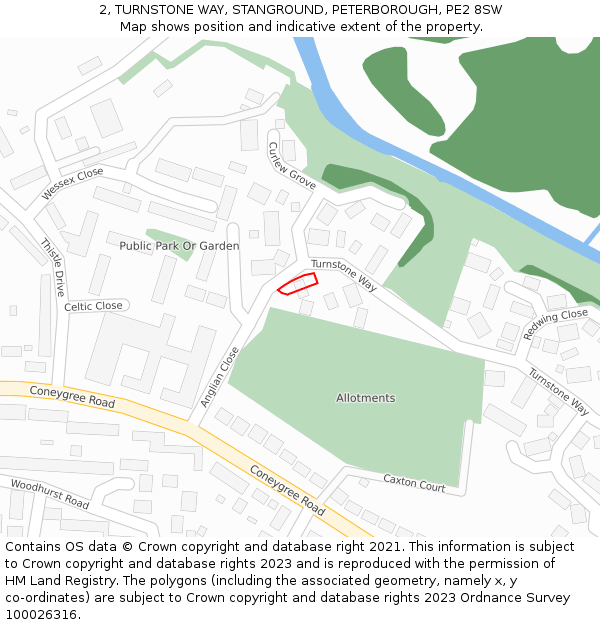 2, TURNSTONE WAY, STANGROUND, PETERBOROUGH, PE2 8SW: Location map and indicative extent of plot