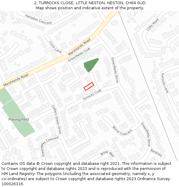 2, TURROCKS CLOSE, LITTLE NESTON, NESTON, CH64 0UD: Location map and indicative extent of plot