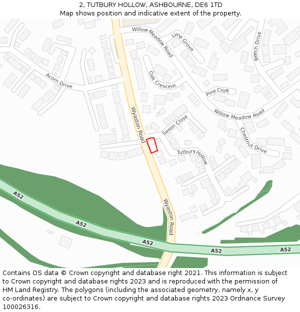 2, TUTBURY HOLLOW, ASHBOURNE, DE6 1TD: Location map and indicative extent of plot