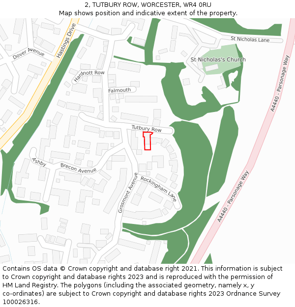 2, TUTBURY ROW, WORCESTER, WR4 0RU: Location map and indicative extent of plot